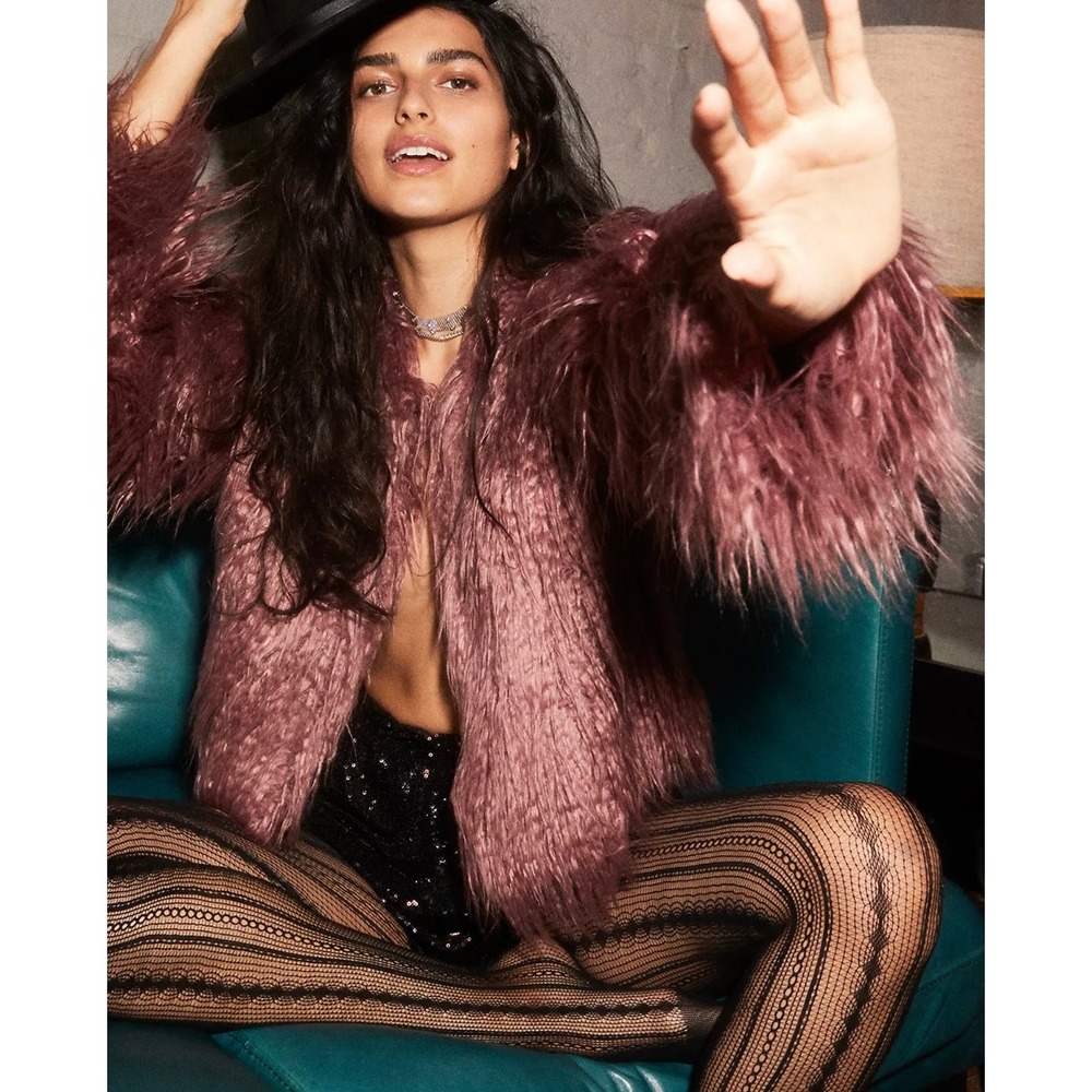 FREE PEOPLE Shaggy Peyton Faux Fur Cropped Coat Jacket in‎ Mauve